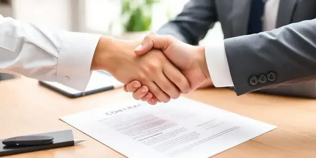 Handshake over contract representing guaranteed closing