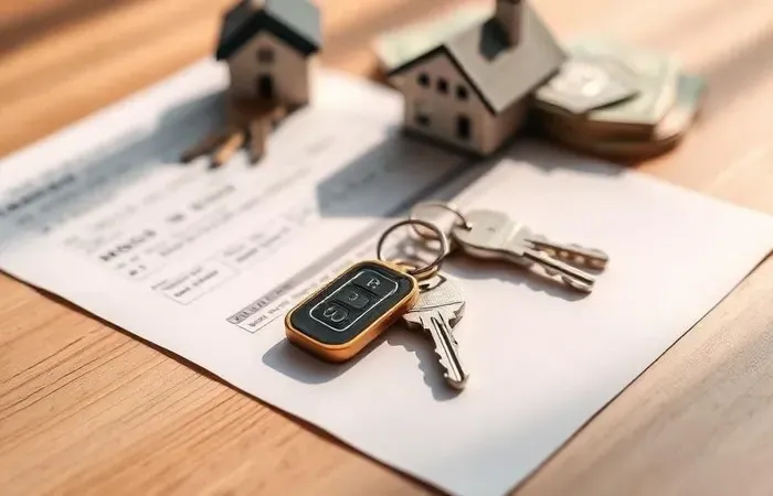 House keys and paperwork representing a cash home sale transaction